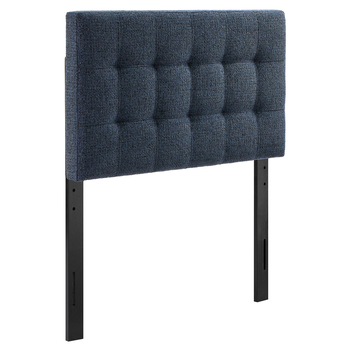 Lily Upholstered Headboard navy blue textured fabric with tufted panels and metal legs on Tampa Home & Garden Store
