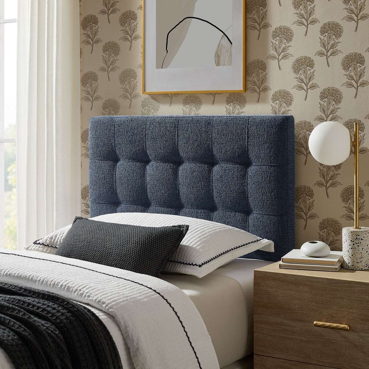 Lily Upholstered Headboard navy blue tufted fabric by Modway on Tampa Home & Garden Store