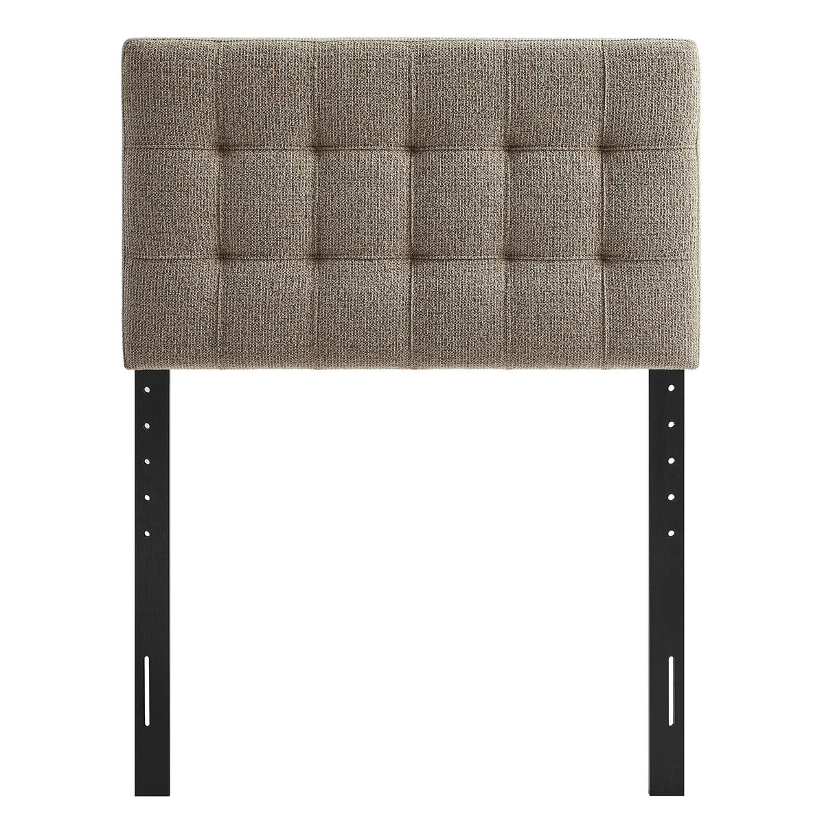 Lily Upholstered Headboard by HouseOfZazla, taupe fabric with panels and black legs on Tampa Home & Garden Store