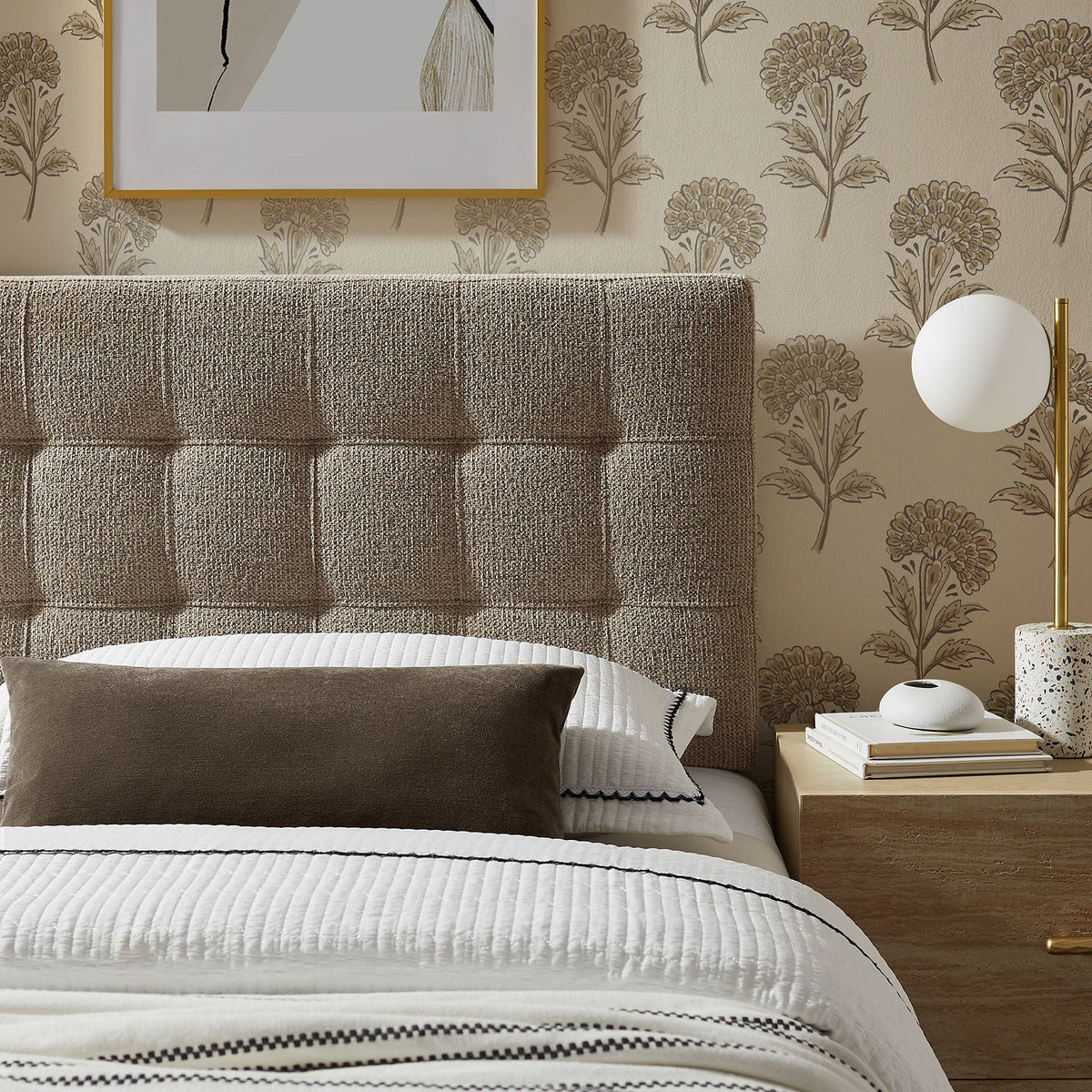 Lily Upholstered Headboard brown textured fabric HouseOfZazla on Tampa Home & Garden Store