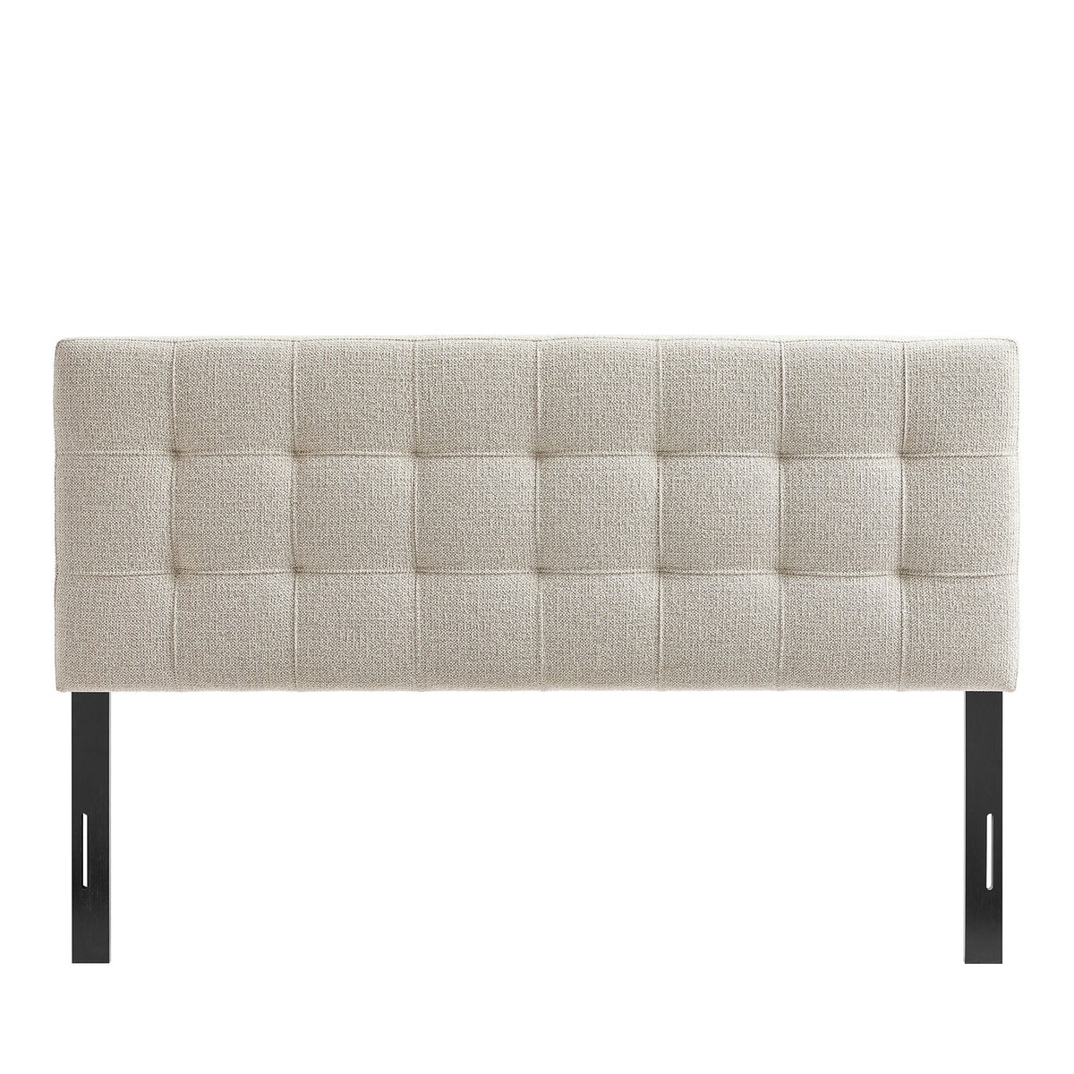 Lily Upholstered Headboard beige fabric with tufted grid pattern and black legs HouseOfZazla on Tampa Home & Garden Store