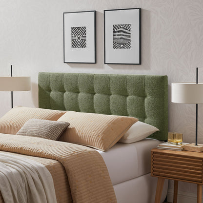 Lily Upholstered Headboard by Modway, green tufted fabric over two twin beds with beige quilts on Tampa Home & Garden Store