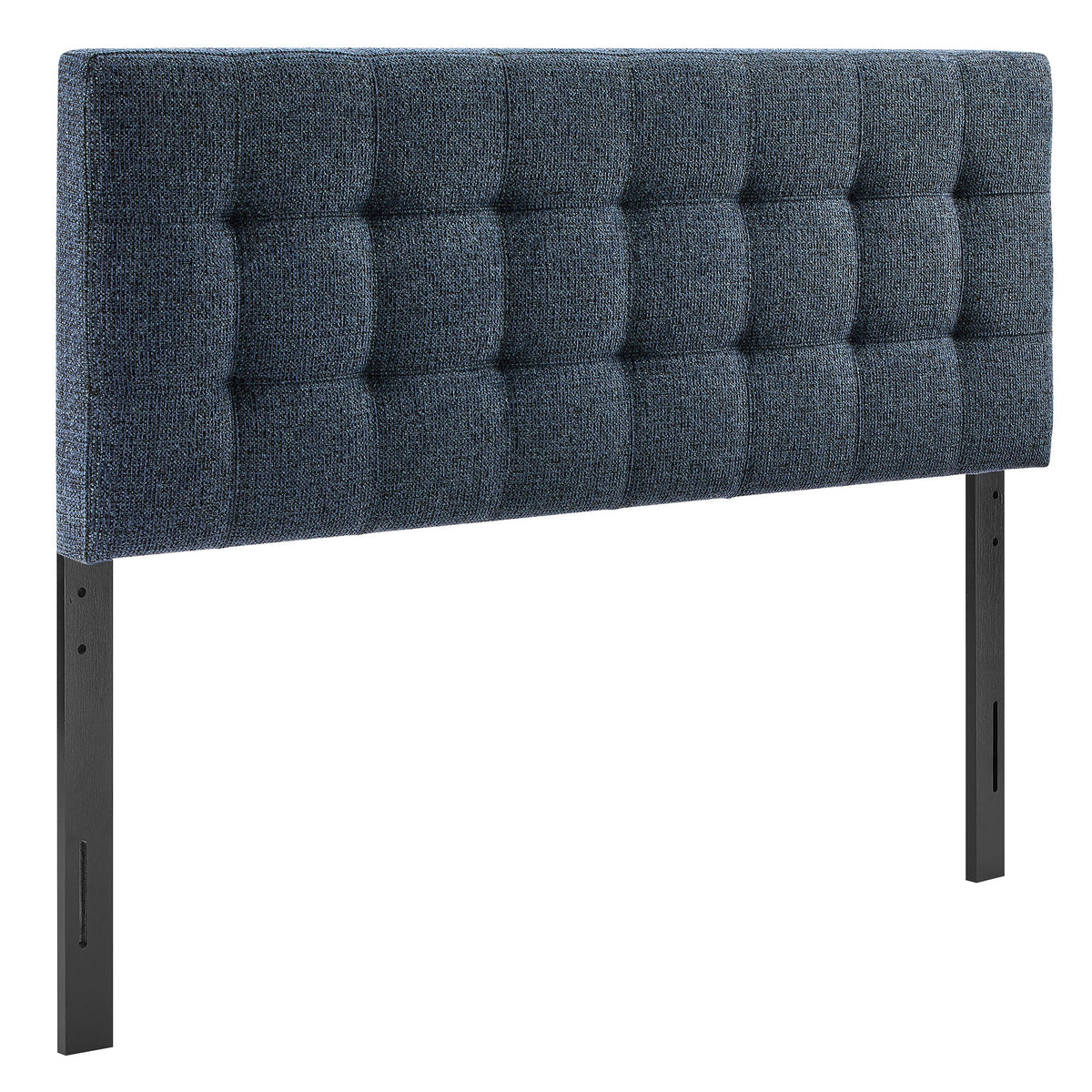 Lily Upholstered Headboard in deep blue tufted fabric with square panels and metal legs on Tampa Home & Garden Store