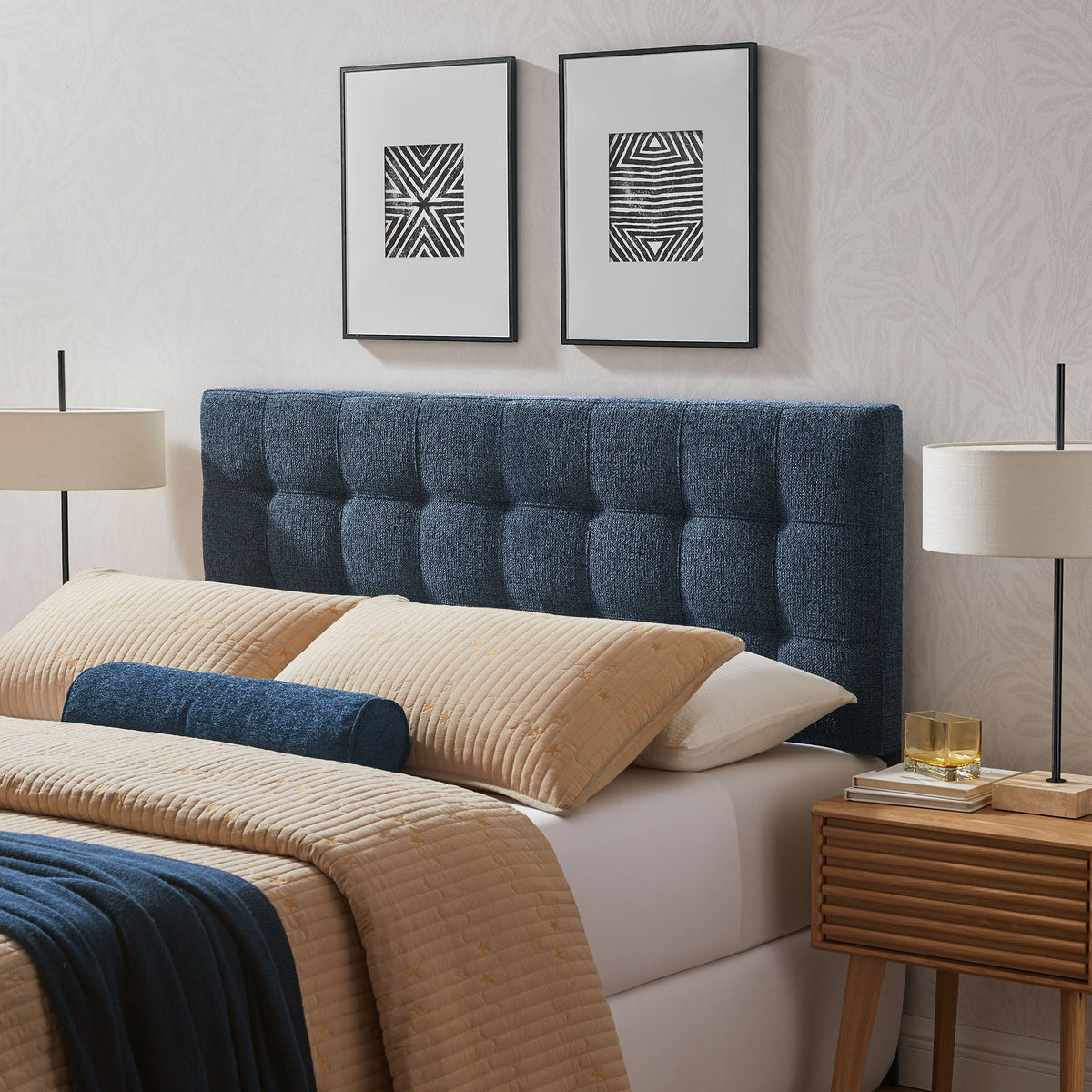 Lily Upholstered Headboard by Modway in deep blue tufted fabric on Tampa Home & Garden Store