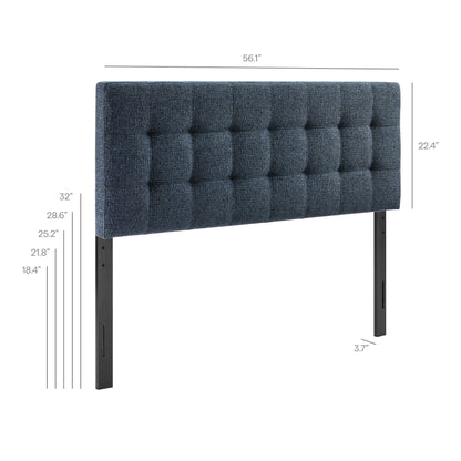 Lily Upholstered Headboard by Modway, dark blue textured tufted headboard with black metal legs on Tampa Home & Garden Store