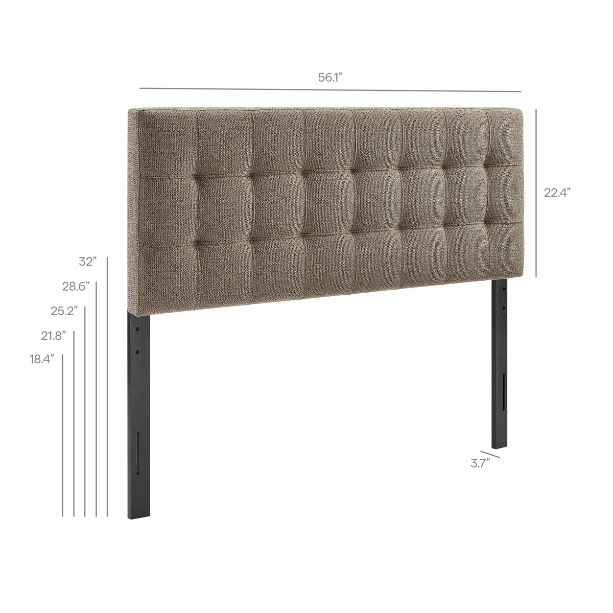 Lily Upholstered Headboard by Modway, taupe square-tufted fabric with black metal legs on Tampa Home & Garden Store