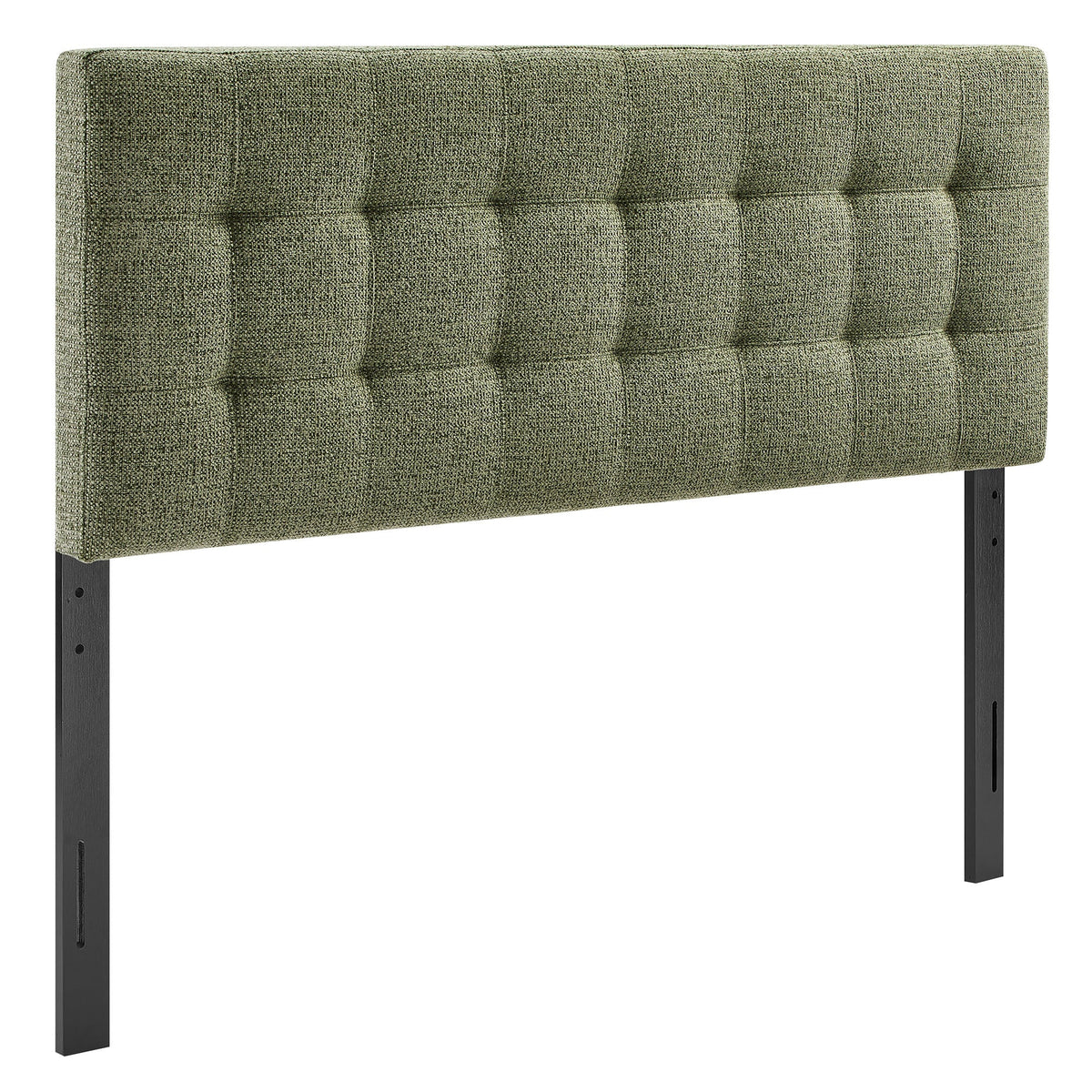 Lily Upholstered Headboard olive tweed tufted squares black metal legs HouseOfZazla on Tampa Home & Garden Store