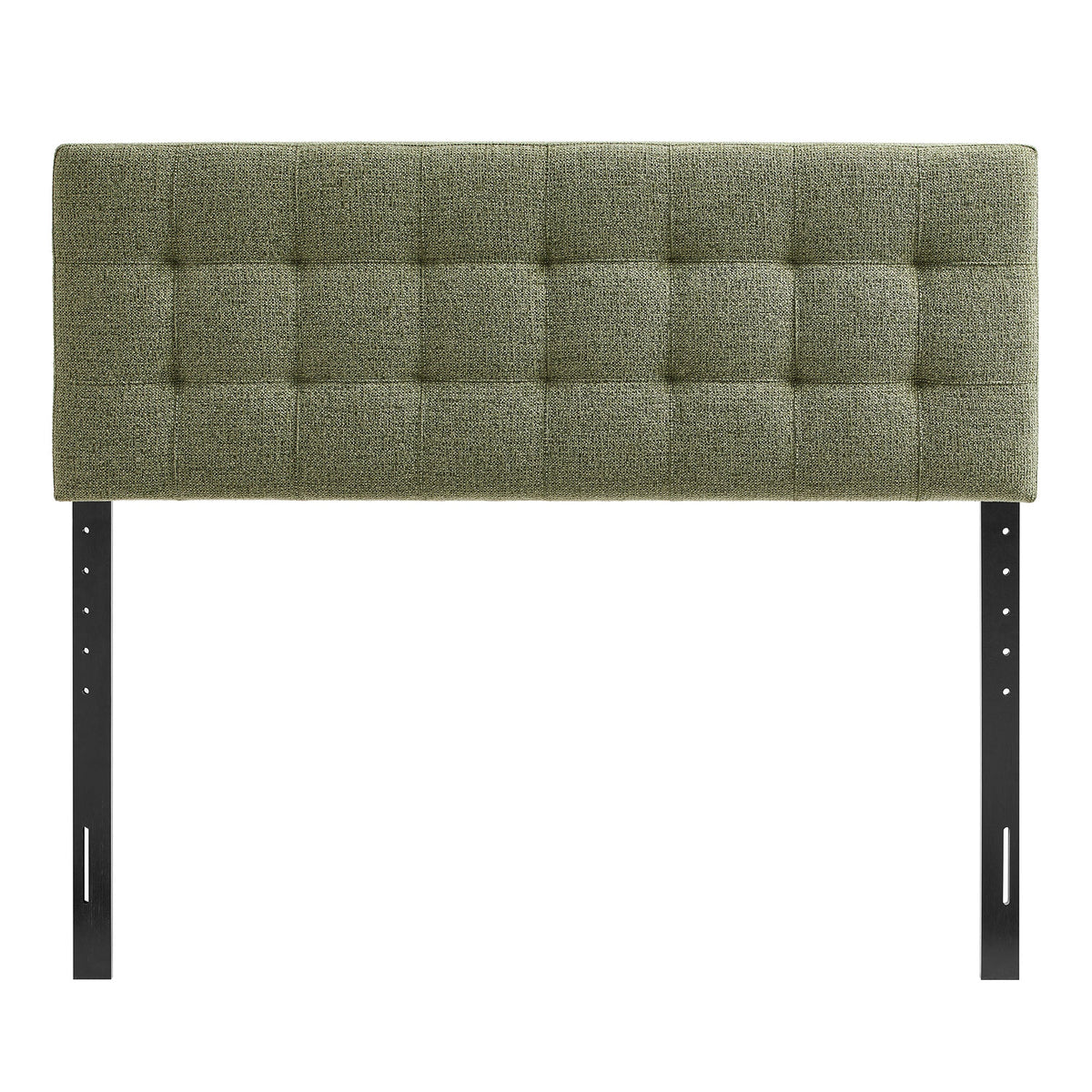 Lily Upholstered Headboard olive tweed fabric with grid tufting and black metal legs by Modway on Tampa Home & Garden Store