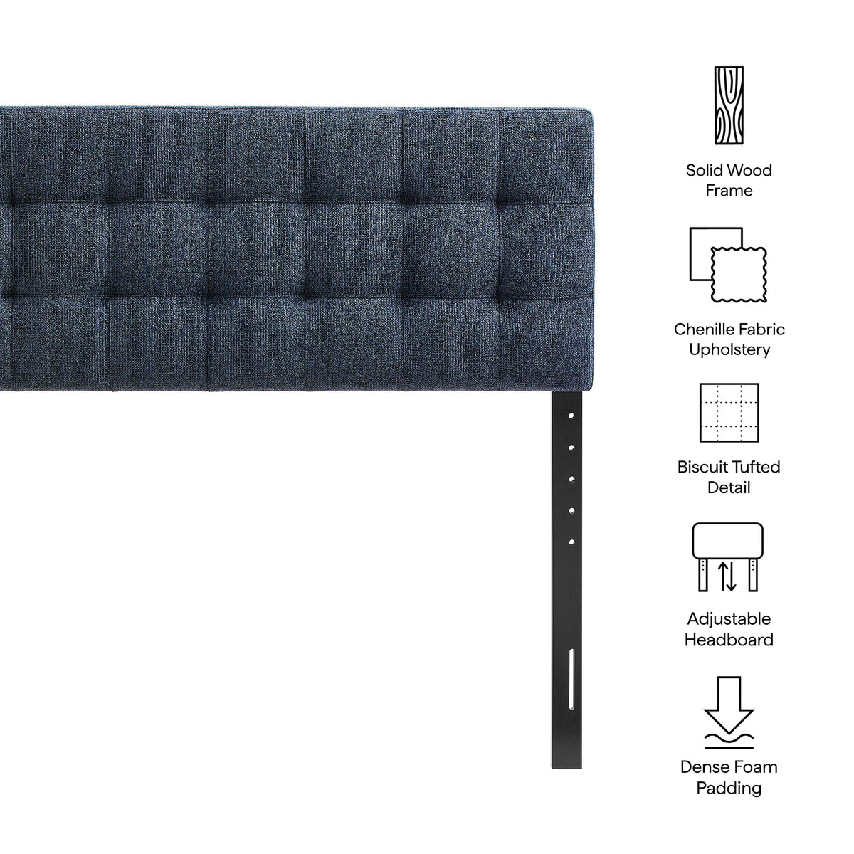 Lily Upholstered Headboard by Modway in navy chenille with tufted squares and solid wood frame on Tampa Home & Garden Store