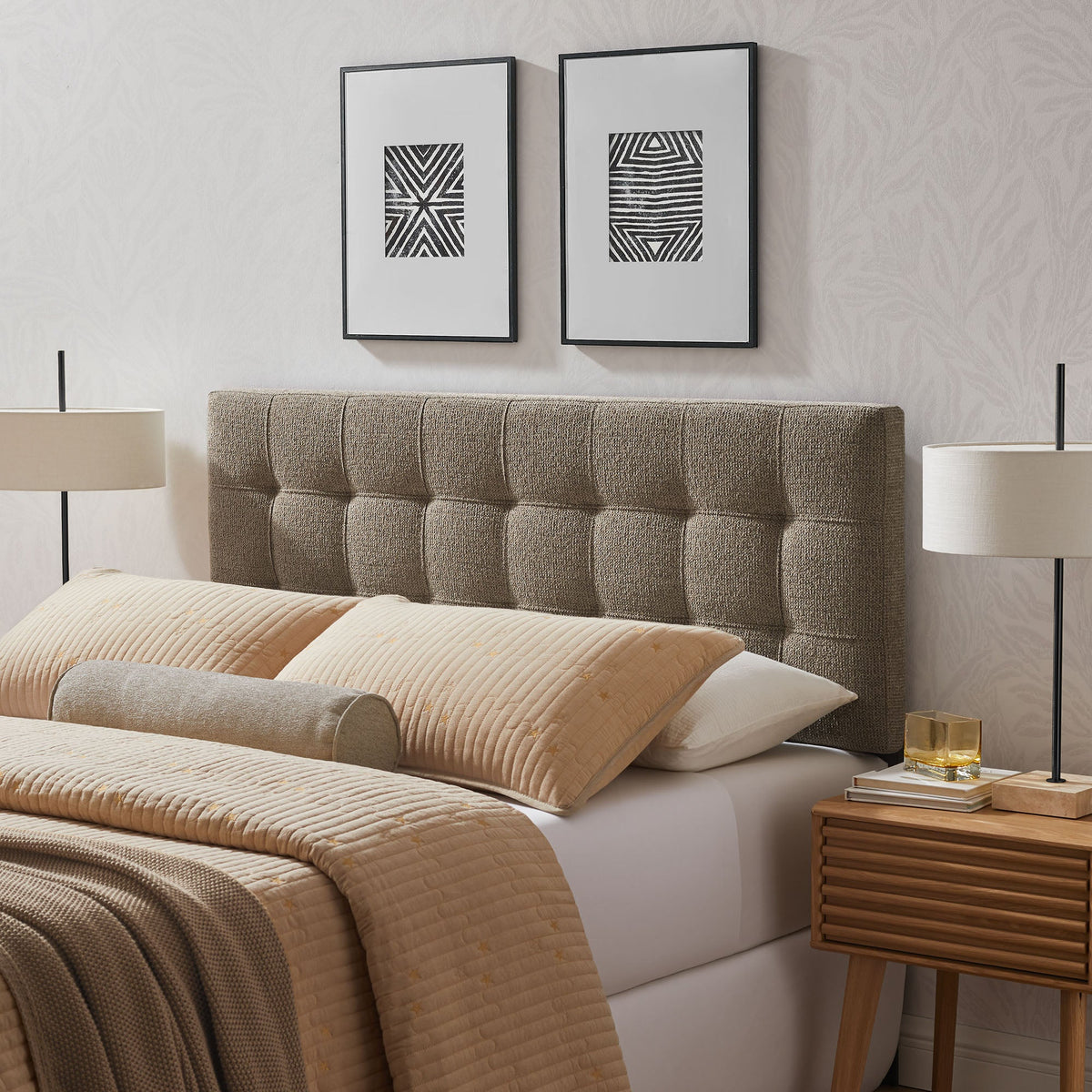 Lily Upholstered Headboard by Modway in taupe-brown fabric with tufted panels on Tampa Home & Garden Store