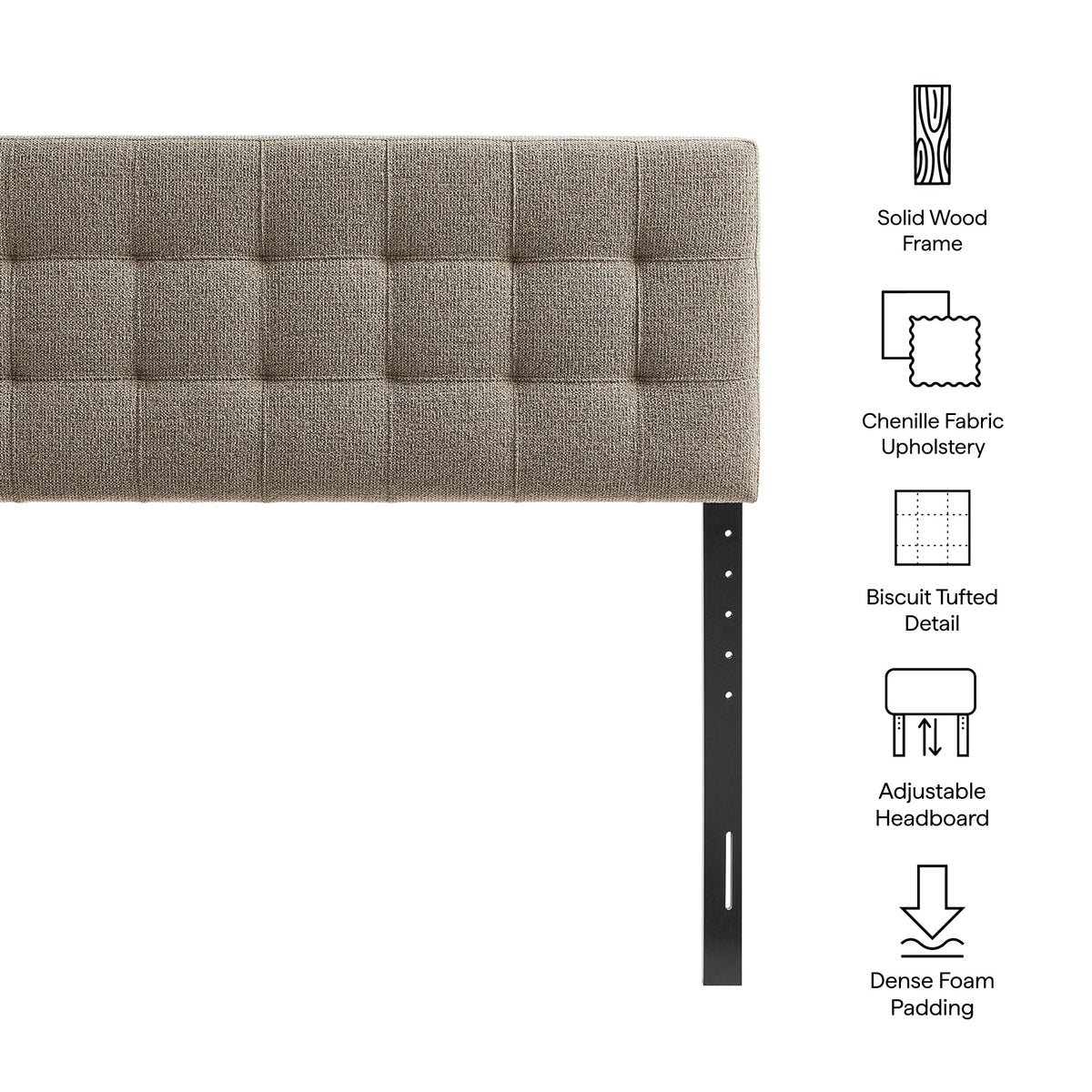 Lily Upholstered Headboard brown biscuit-tufted chenille fabric with solid wood frame on Tampa Home & Garden Store