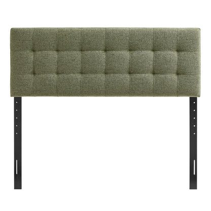 Lily Upholstered Headboard olive boucle fabric with tufted square pattern and black metal legs on Tampa Home & Garden Store