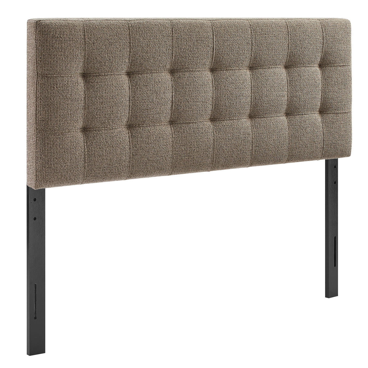 Lily Upholstered Headboard brown textured fabric tufted panels and black metal legs HouseOfZazla on Tampa Home & Garden Store