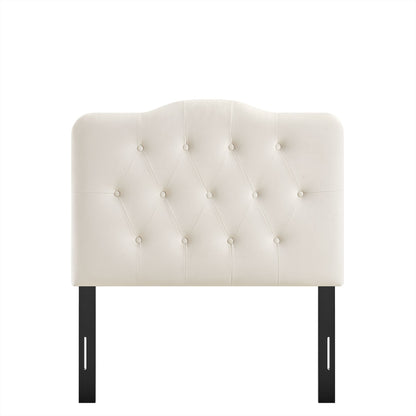 Annabel stain-resistant velvet headboard, cream tufted with diamond stitching, HouseOfZazla on Tampa Home & Garden Store