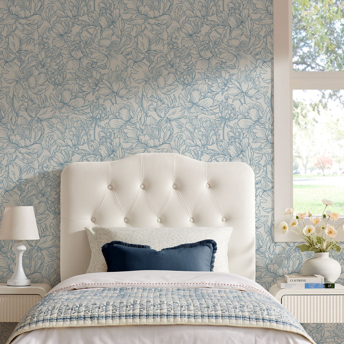 Annabel stain-resistant velvet headboard, ivory cream with tufted diamonds HouseOfZazla on Tampa Home & Garden Store