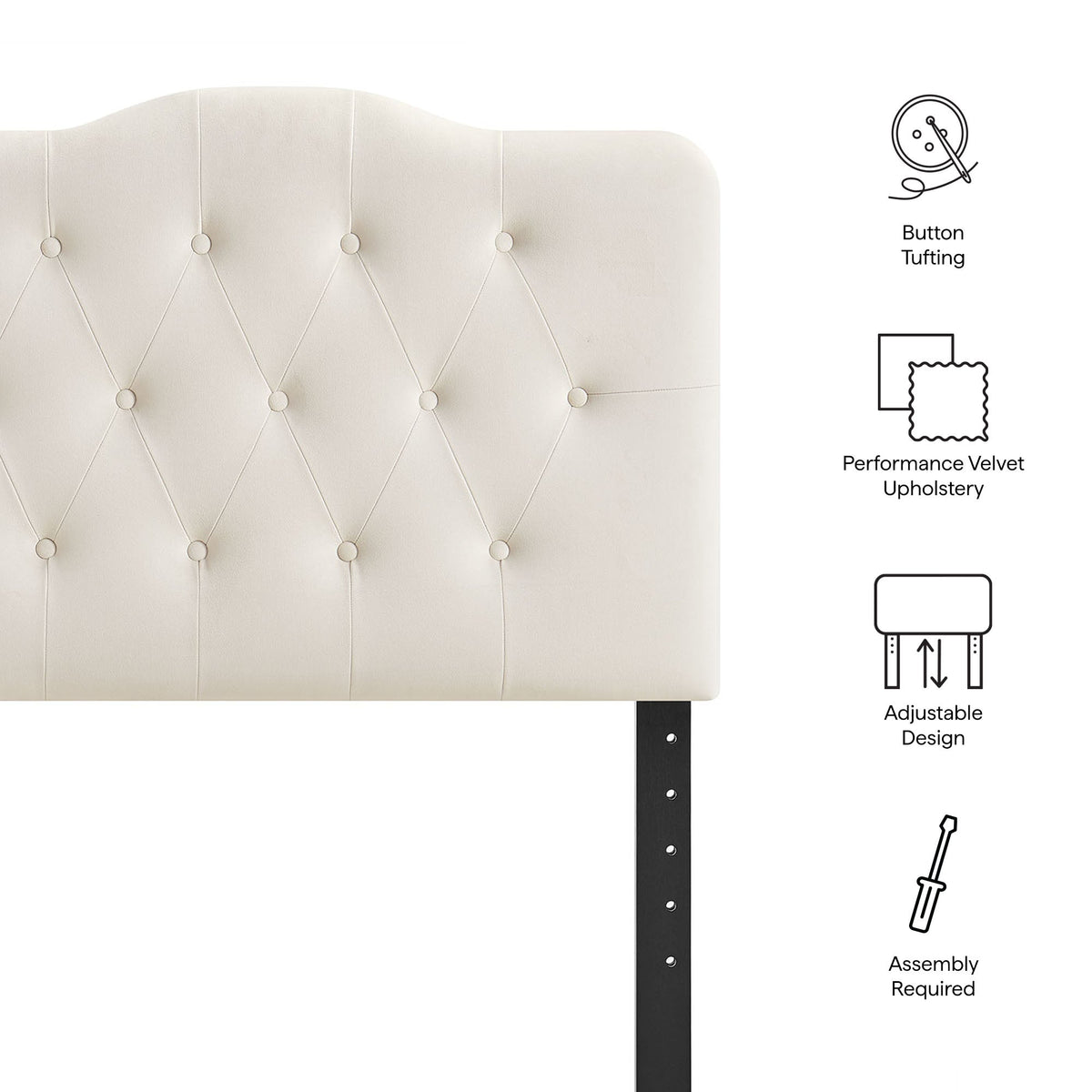 Annabel stain-resistant velvet headboard ivory with diamond button tufting on Tampa Home & Garden Store