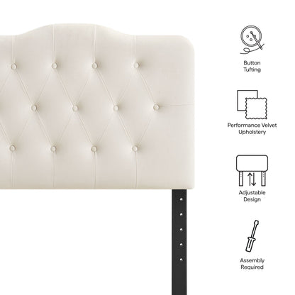 Annabel stain-resistant velvet headboard ivory with diamond button tufting on Tampa Home & Garden Store