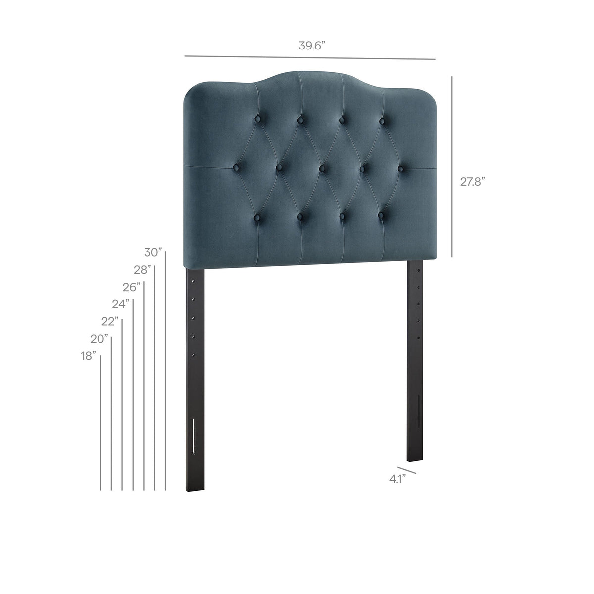 Annabel Stain-Resistant Velvet Headboard teal blue with diamond tufting and metal legs on Tampa Home & Garden Store