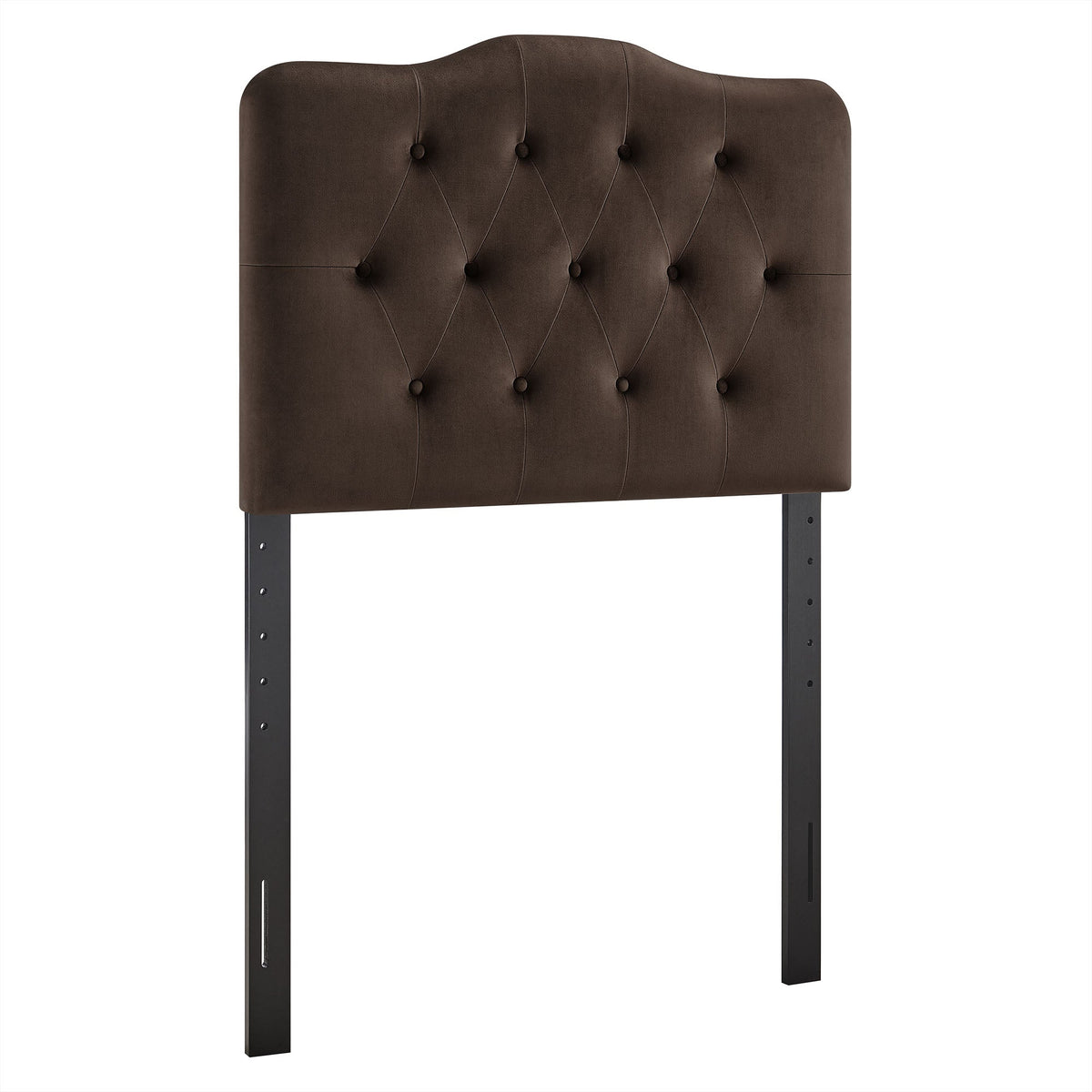 Annabel Stain-Resistant Velvet Headboard in dark brown with diamond tufting on metal frame on Tampa Home & Garden Store