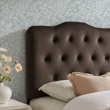 Annabel performance velvet headboard, stain-resistant, dark brown tufted with buttons, by Modway on Tampa Home & Garden Store