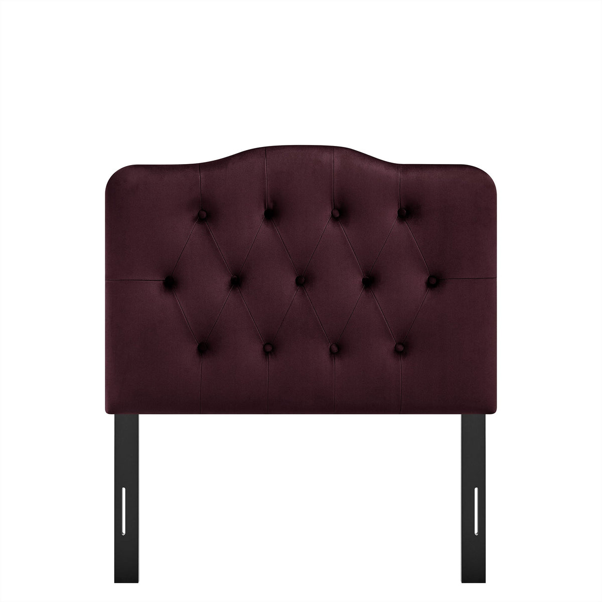 Annabel Stain-Resistant Velvet Headboard burgundy with tufted buttons and black legs on Tampa Home & Garden Store