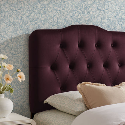 Annabel stain-resistant performance velvet headboard in deep burgundy with tufted buttons on Tampa Home & Garden Store