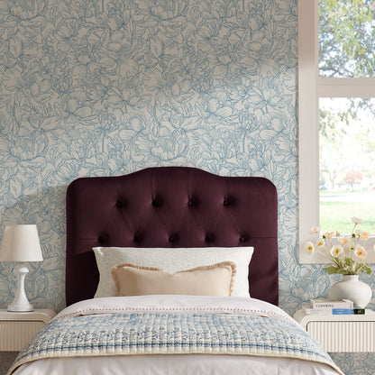 Annabel Velvet Headboard by Modway, burgundy tufted headboard in a blue wallpaper bedroom on Tampa Home & Garden Store