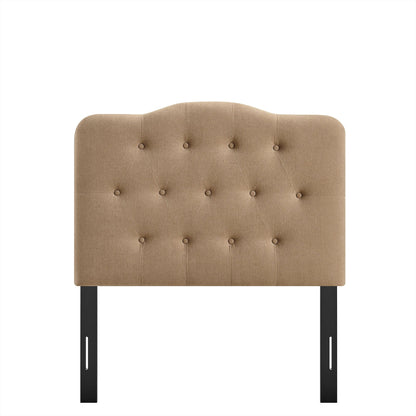 Annabel Premium Linen Blend Headboard in taupe with diamond tufting and black legs on Tampa Home & Garden Store