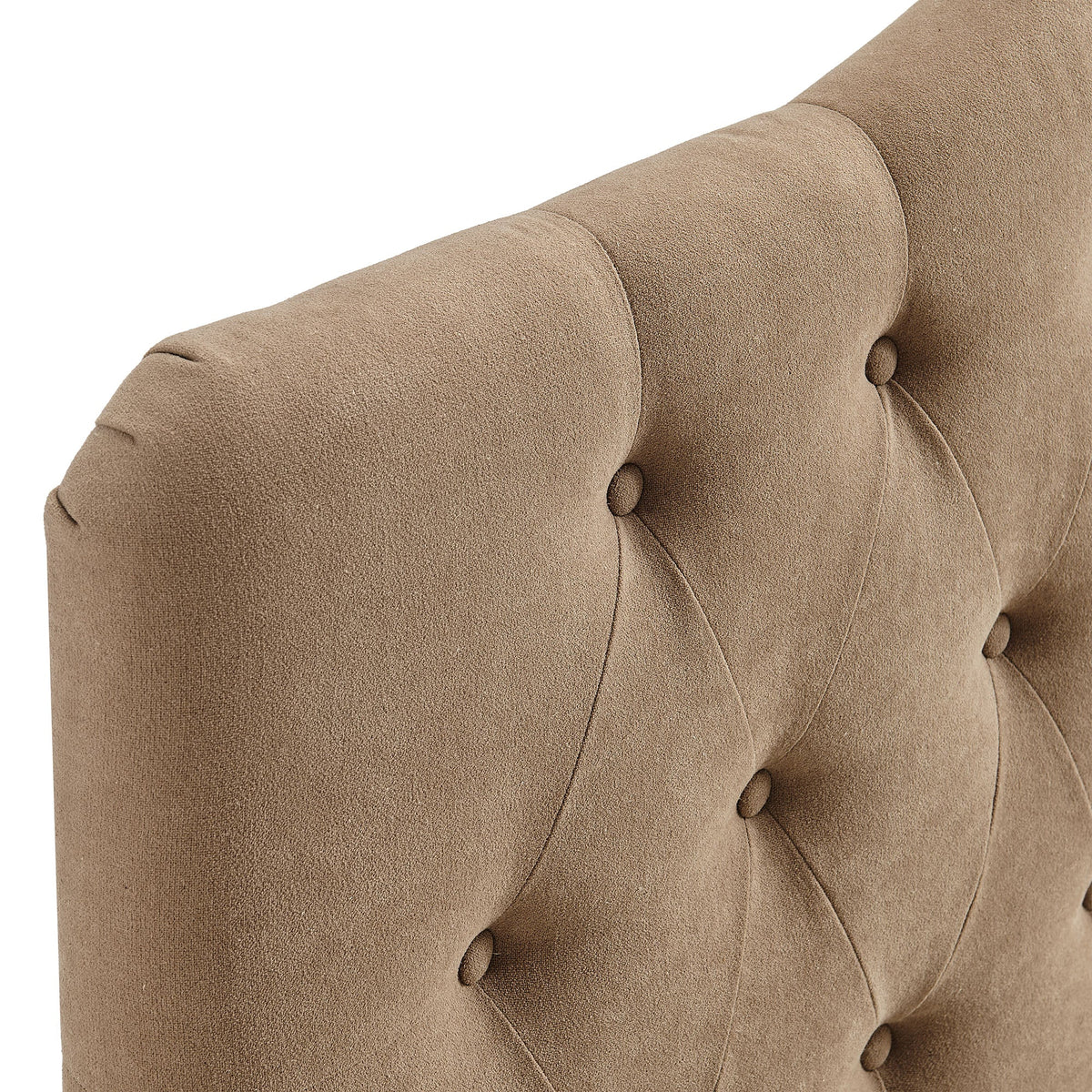Annabel premium linen blend headboard in tan beige with tufted buttons on Tampa Home & Garden Store