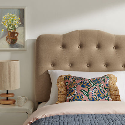 Annabel Premium Linen Blend Headboard by Modway in beige tufted fabric with visible buttons on Tampa Home & Garden Store