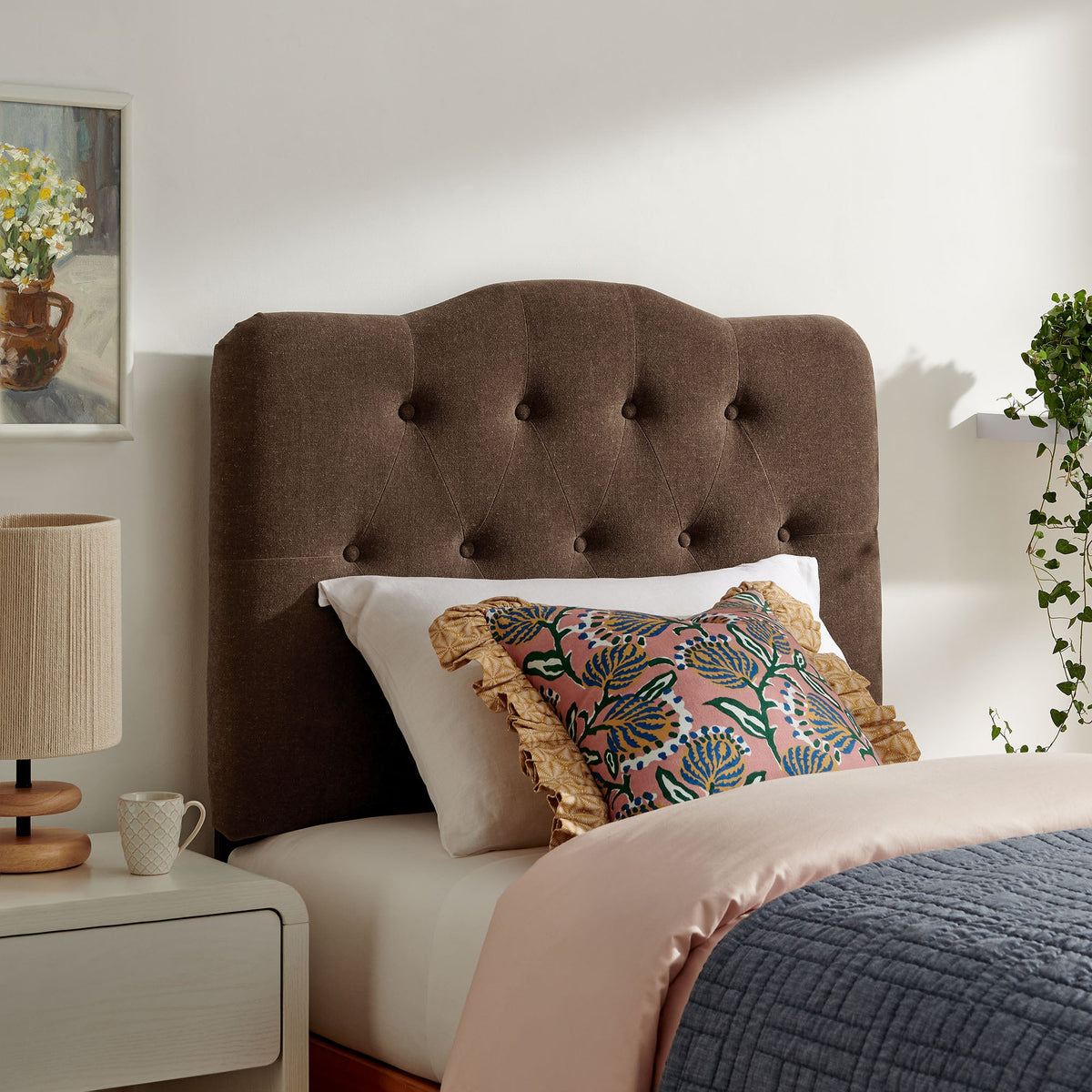 Annabel Premium Linen Blend Headboard, brown tufted fabric by Modway on Tampa Home & Garden Store
