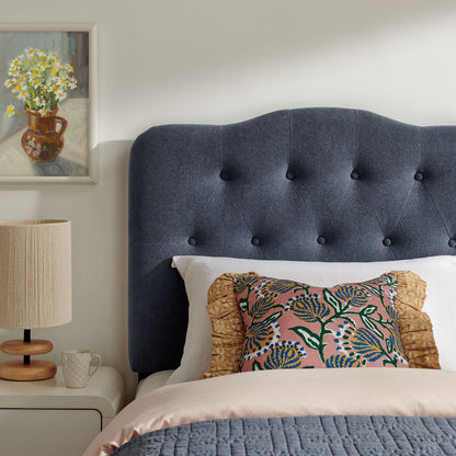 Annabel Premium Linen Blend Headboard in dark navy tufted fabric on Tampa Home & Garden Store