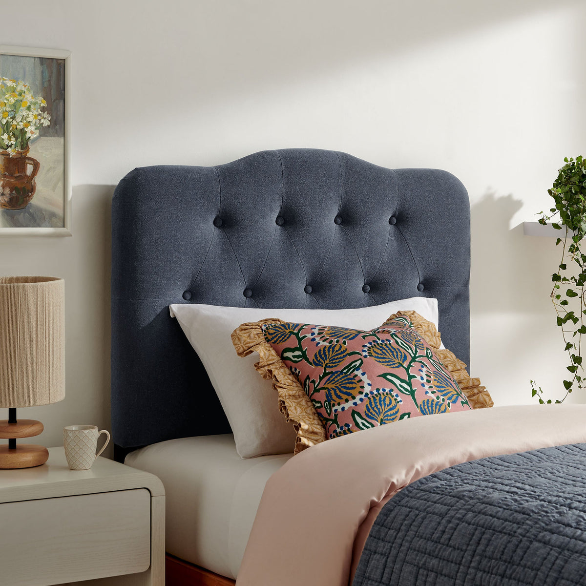 Annabel Premium Linen Blend Headboard navy blue tufted fabric by Modway on Tampa Home & Garden Store