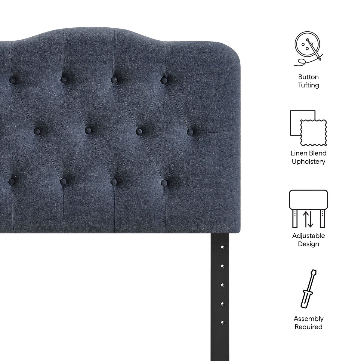 Annabel Premium Linen Blend Headboard deep blue button tufted upholstery by HouseOfZazla on Tampa Home & Garden Store