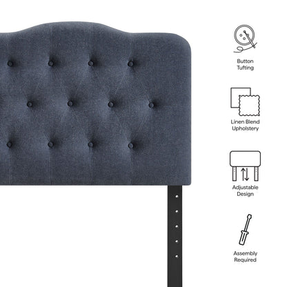 Annabel Premium Linen Blend Headboard deep blue button tufted upholstery by HouseOfZazla on Tampa Home & Garden Store