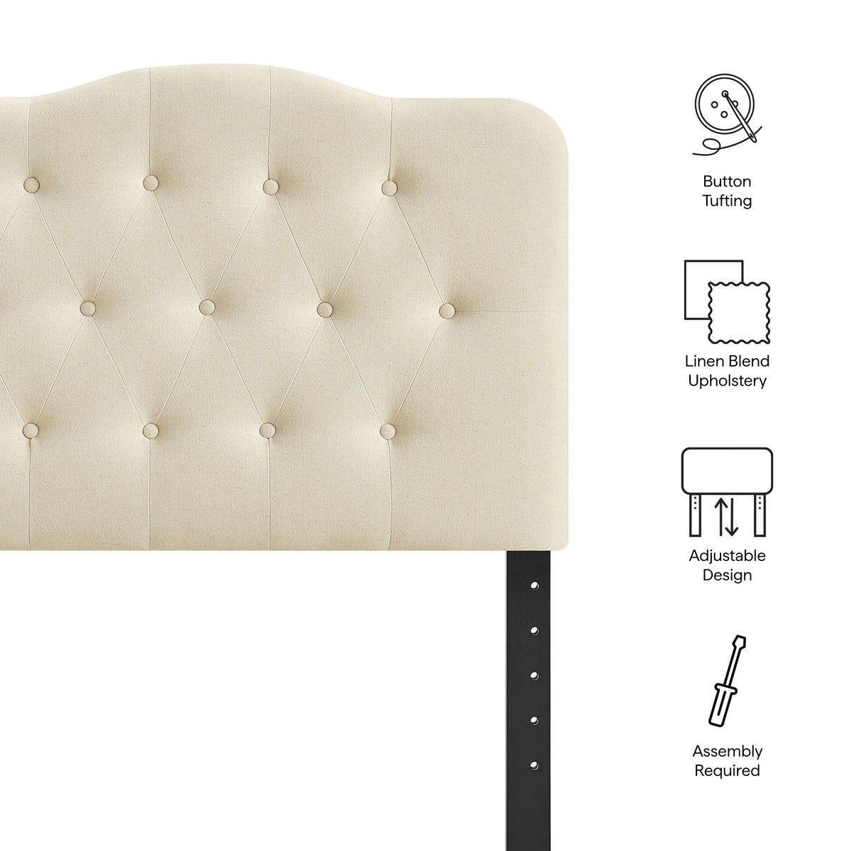 Annabel premium linen blend headboard, cream tufted with diamond button tufting on Tampa Home & Garden Store