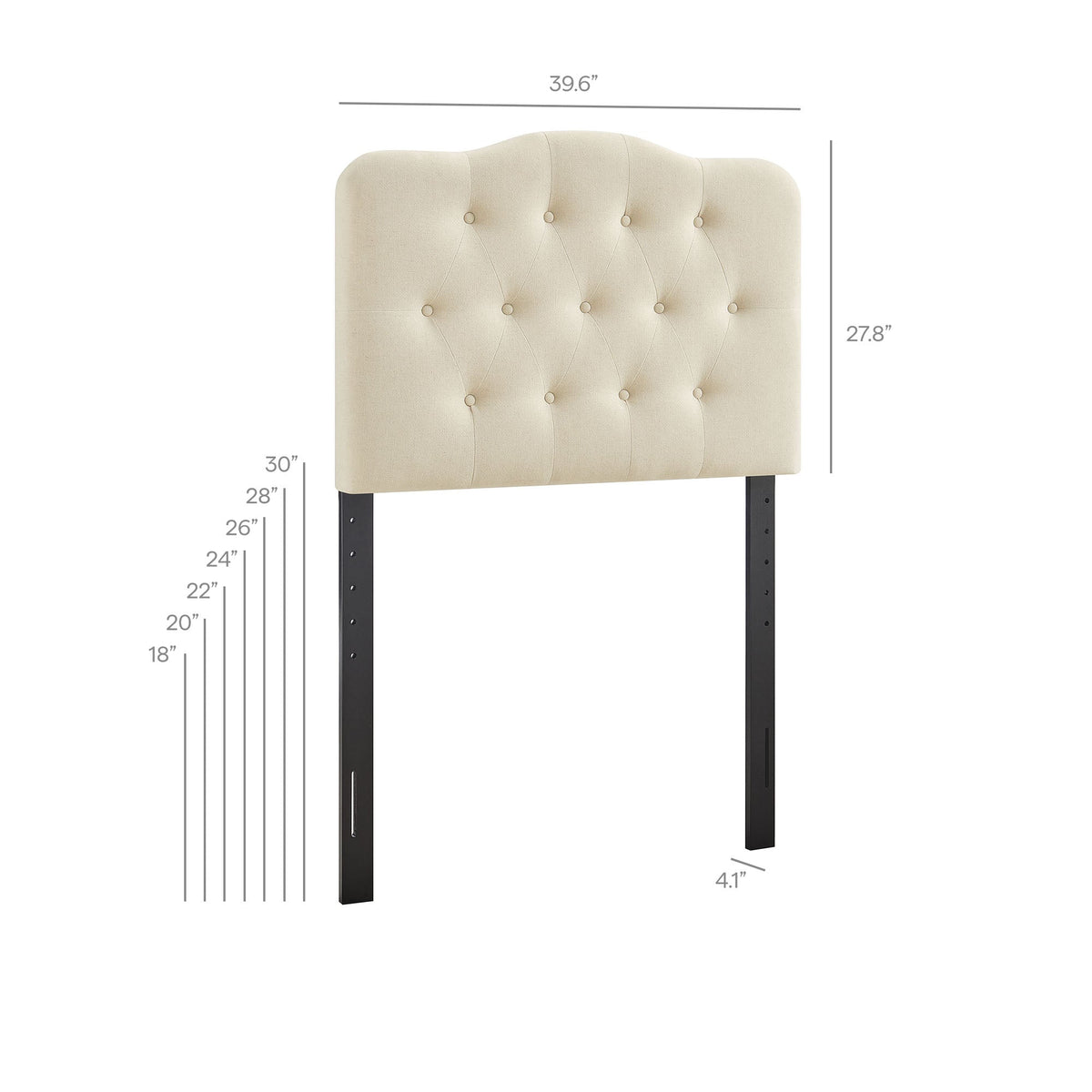 Annabel Premium Linen Blend Headboard cream tufted with button accents on black metal legs on Tampa Home & Garden Store