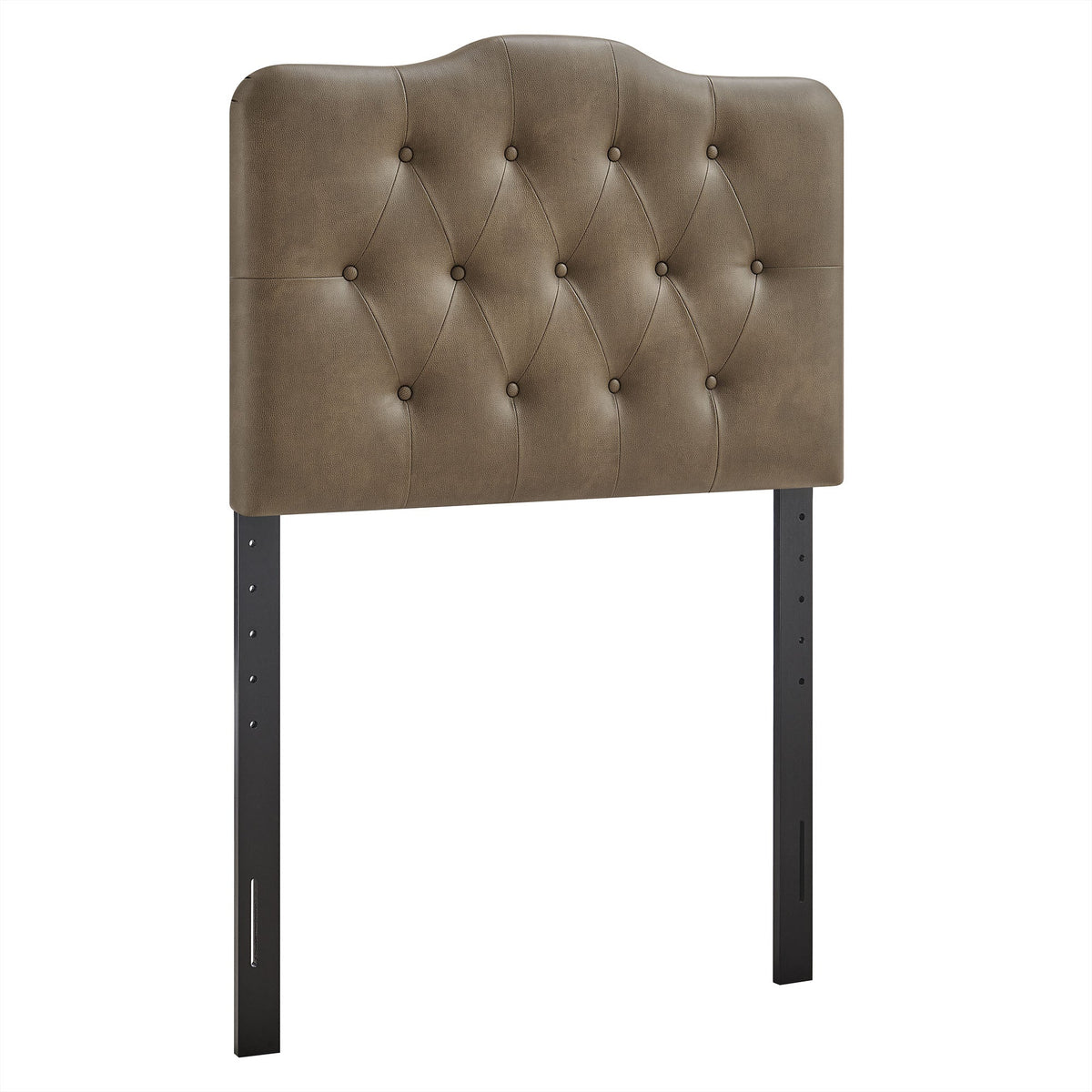 Annabel faux leather headboard by Modway, taupe tufted diamond upholstery with metal legs on Tampa Home & Garden Store