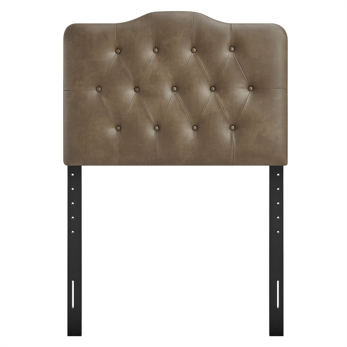 Annabel Faux Leather Headboard brown with diamond tufting and metal legs on Tampa Home & Garden Store