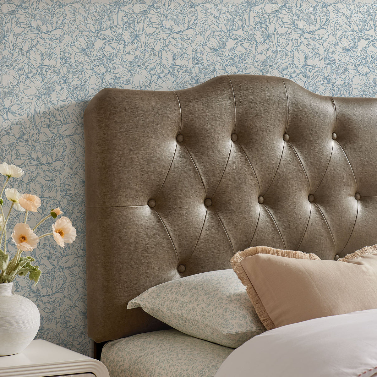 Annabel Faux Leather Headboard by Modway, brown tufted faux leather with button details on Tampa Home & Garden Store