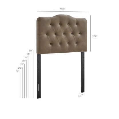 Annabel faux leather headboard with tan-brown tufted diamond pattern and metal legs on Tampa Home & Garden Store