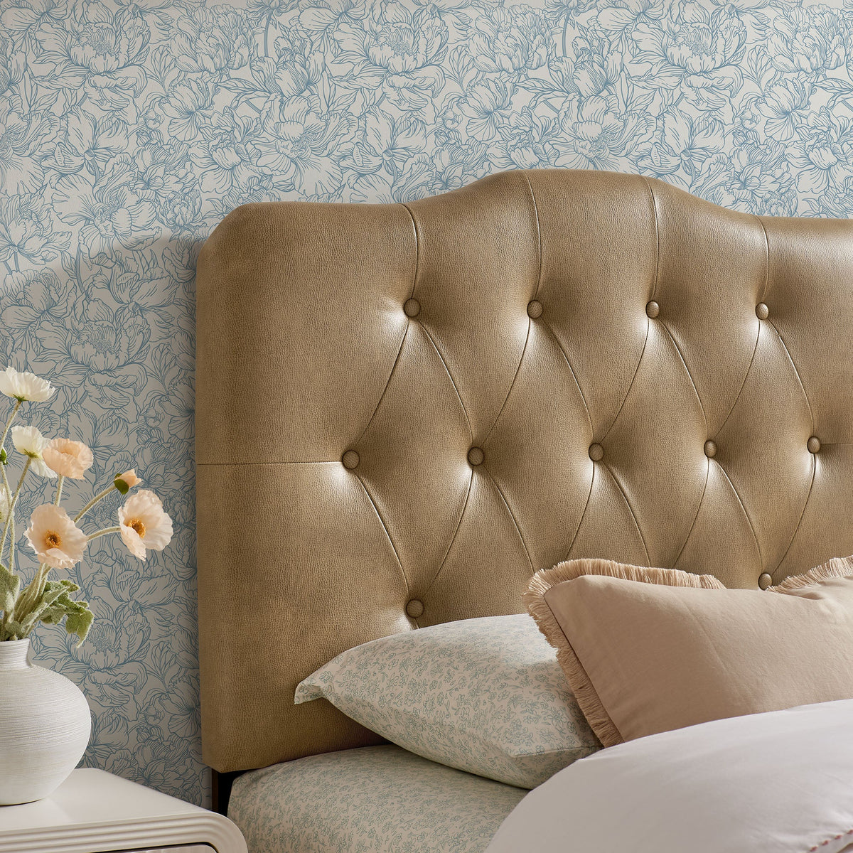 Annabel faux leather headboard by Modway in tan with tufted buttons and curved silhouette on Tampa Home & Garden Store