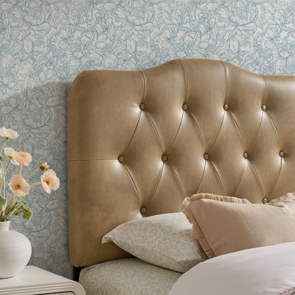 Annabel faux leather headboard by Modway in tan with tufted buttons and curved silhouette on Tampa Home & Garden Store