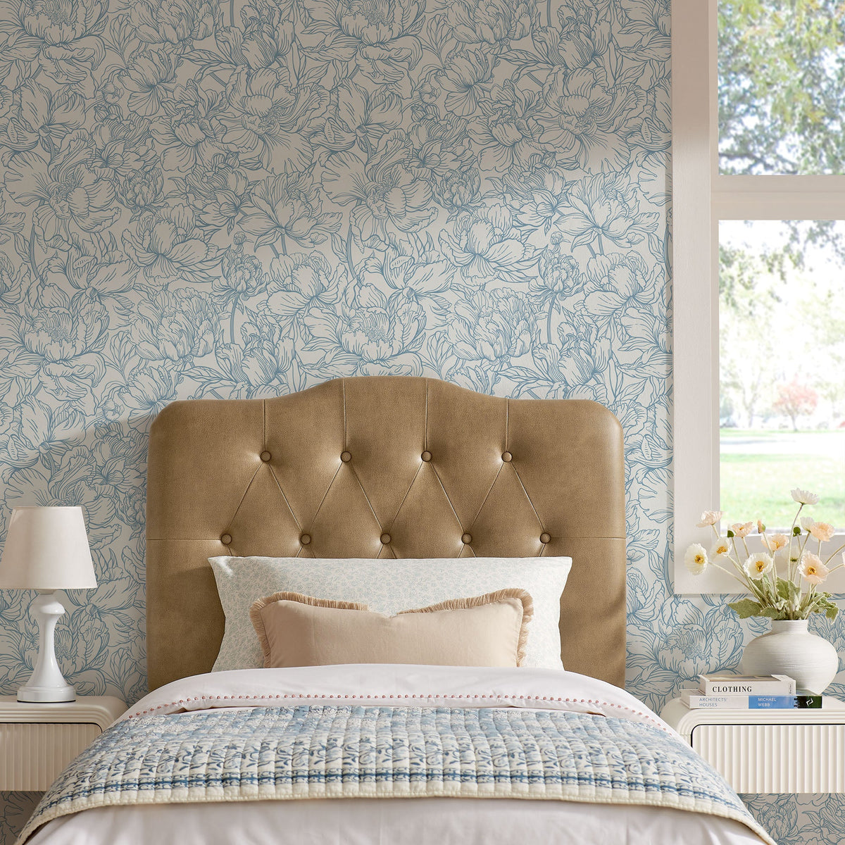 Annabel faux-leather headboard by Modway in warm brown with tufted button details on Tampa Home & Garden Store