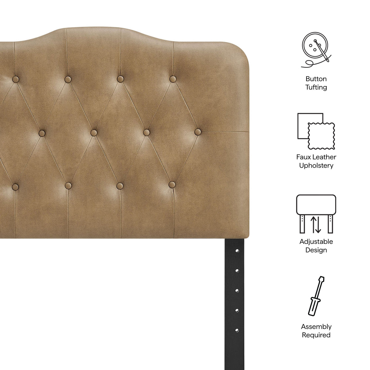 Annabel faux leather headboard tan with diamond button tufting by HouseOfZazla on Tampa Home & Garden Store