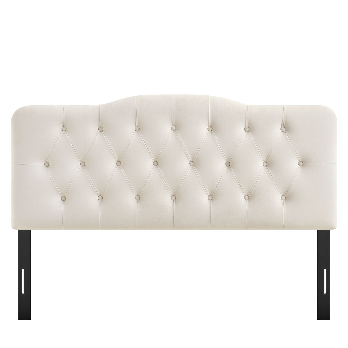 Annabel stain-resistant velvet headboard ivory with diamond tufting and black legs on Tampa Home & Garden Store