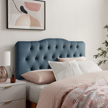 Annabel stain-resistant velvet headboard in blue, tufted with buttons by Modway on Tampa Home & Garden Store