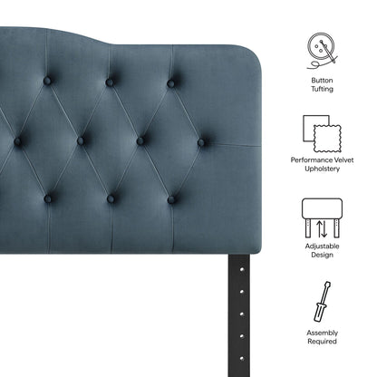 Annabel Stain-Resistant Performance Velvet Headboard in blue with button tufting on Tampa Home & Garden Store