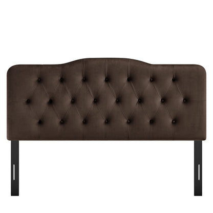 Annabel stain-resistant velvet headboard, tufted chocolate brown, by HouseOfZazla on Tampa Home & Garden Store