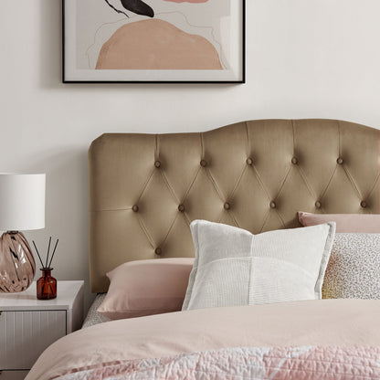 Annabel Stain-Resistant Velvet Headboard taupe with tufted diamond by HouseOfZazla on Tampa Home & Garden Store